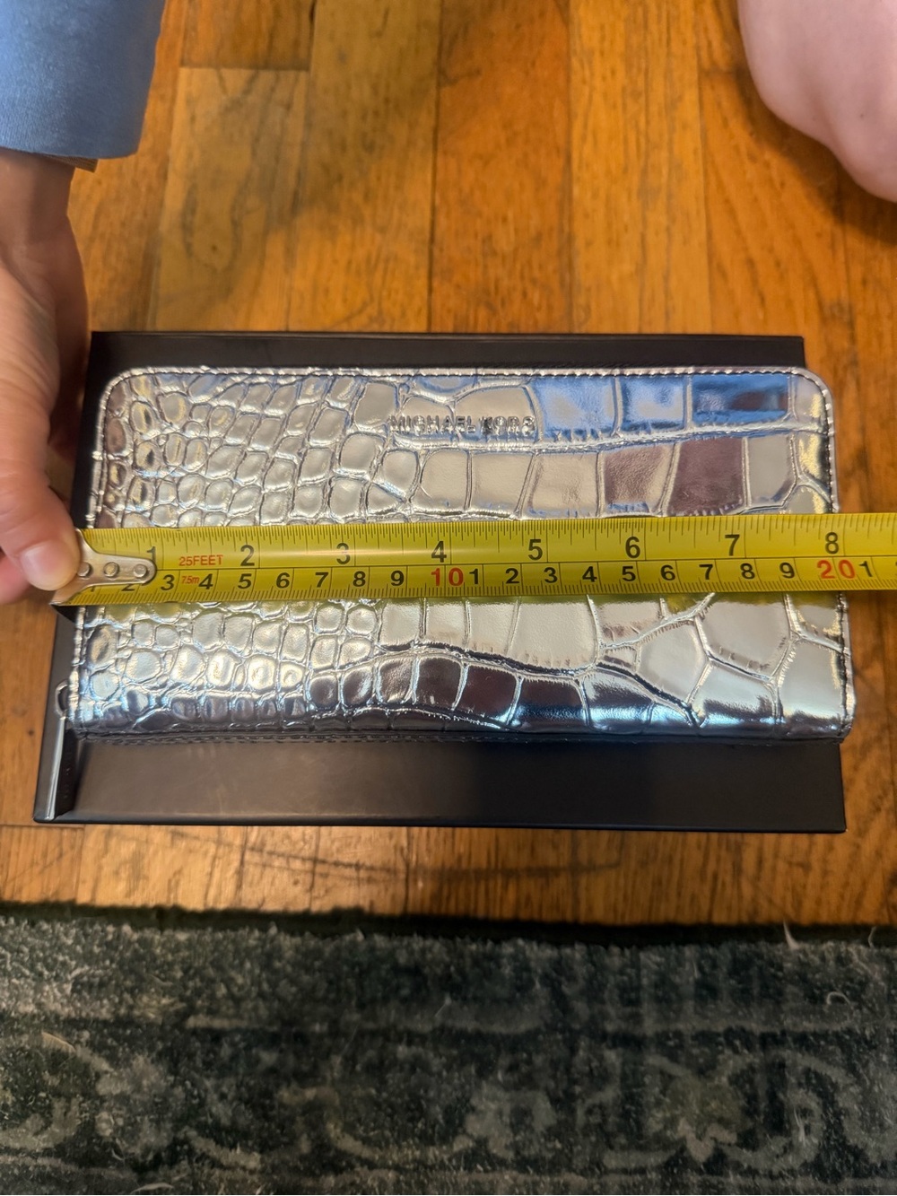 Michael Kors Hudson Metallic Crocodile Embossed Leather Zip-Around Wallet - Picture 13 of 14